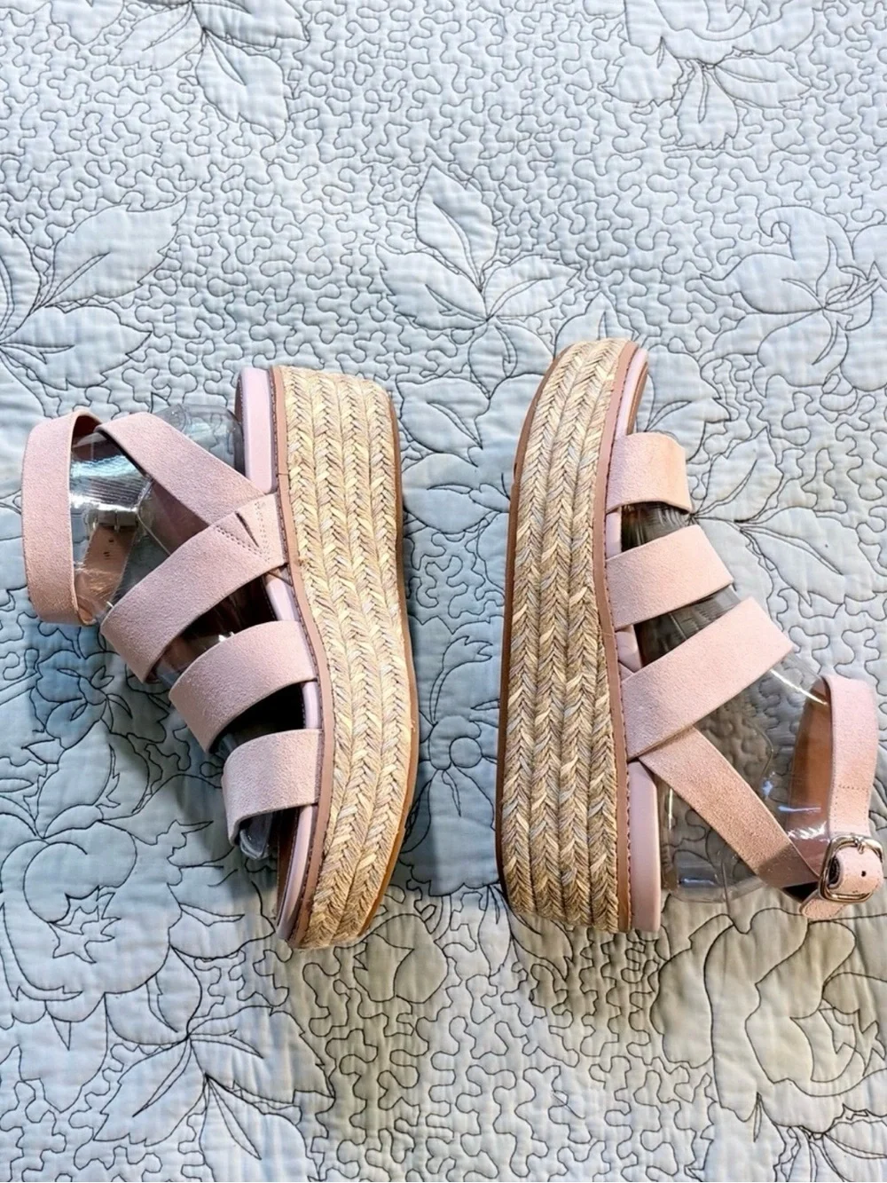 💥FitFlop Eloise Blush Pink Suede Strappy Espadrille Platform Wedge Sandals~9❤️